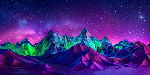 Photo sur Plexiglas Violet Night Sky Over Mountains, Space Galaxy Background, Stars and Nature, Fantasy Landscape