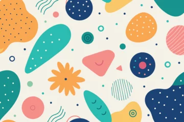 Fotobehang Cute doodle pattern background with abstract shapes and dots. Modern vector pattern © mobarok8888
