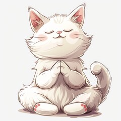 Cute kawaii cat trying to sit in a meditative posture.