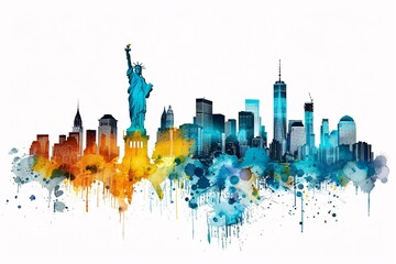 a colorful skyline of a city