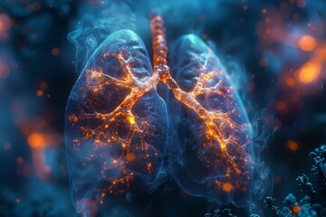An artistic 3D visualization of a tumor in the lungs' bronchial passages, illustrating the challenges of lung tumors
