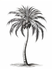 A single tropical green palm tree isolated on white background, ai generated illustration