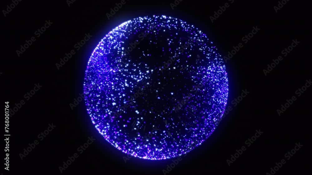 Wall mural glowing particle 3d sphere in the universe. abstract glittering energy orb of purple particles rotat