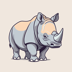 Fototapeta premium Rhinoceros simple style flat cartoon illustration vector design