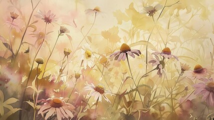 Art Watercolor Wildflowers, Soft Floral Painting, Daisy Flowers.