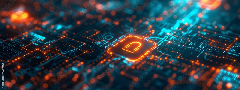 Poster capture the moment of analytics software identifying and mitigating a cyber threat, symbolizing the 