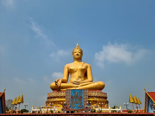 Phra Puttha Suwan Mongkol Mahamuni Buddha, Big buddha statue or Luang Pho Yai, golden color, inside is reinforced concrete, decorated with 24K natural gold mosaic at Wat Pikulthong, Singburi,Thailand.
