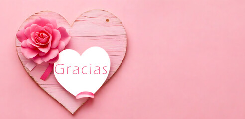 Tarjeta de felicitación rosa de corazones con texto en español-: