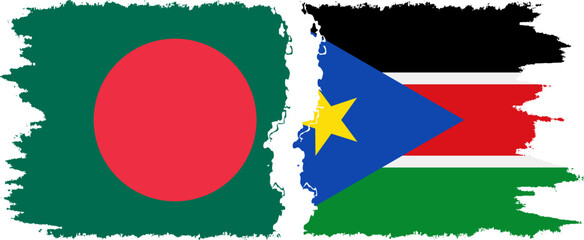 South Sudan and Bangladesh grunge flags connection vector