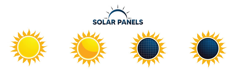 set of sun logo for solar panel sell vector illustration on white isolated