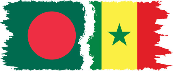 Senegal and Bangladesh grunge flags connection vector