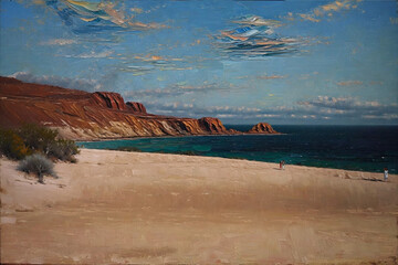 "Dunes and Waves: An Oil Portrait". generative AI.
