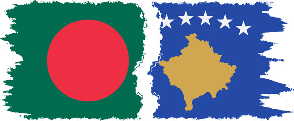 Kosovo and Bangladesh grunge flags connection vector