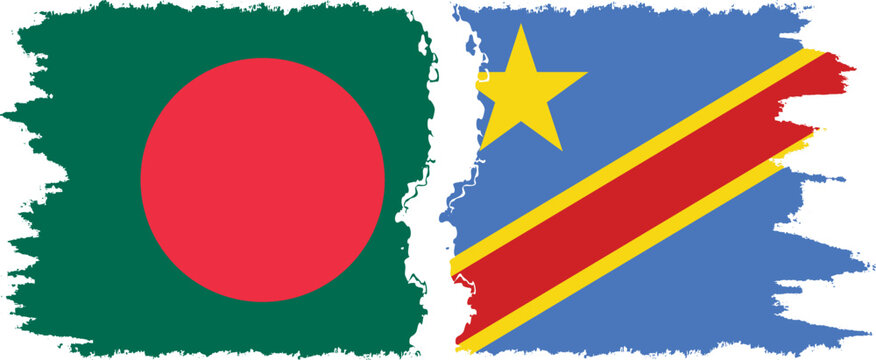 Congo - Kinshasa and Bangladesh grunge flags connection vector
