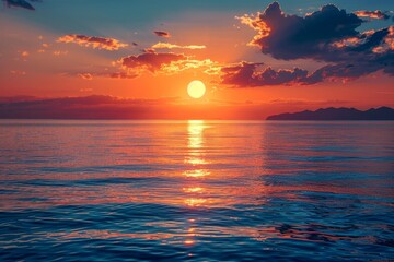 A stunning background art of an emerald sunset over a calm sea