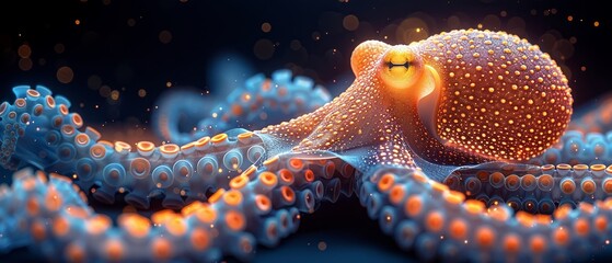 Graphic exploration of octopuses and squid in a swirl of DNA and RNA strands, showcasing their mastery of RNA editing no contrast - obrazy, fototapety, plakaty
