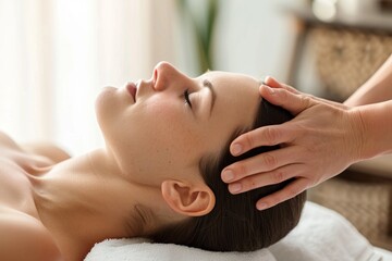 Obraz na płótnie Canvas Woman receiving a scalp massage in a serene setting