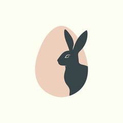 Króliczek wielkanocny. Królik i różowe jajko. Wielkanocna ilustracja w prostym stylu na kartki świąteczne, banery, życzenia i do innych projektów.
