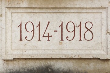 1914-1918 world war one sign on a stele in France