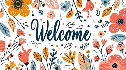 Fototapeta na wymiar Welcome sign with floral design and decorative elements