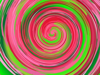 Vortex with red, pink and green colors - abstract graphic with effect of depth of space, mixing colors, motion, rotation, infinity. Topics: texture, pattern, abstraction, wallpaper, computer art