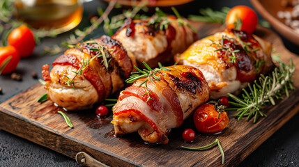 Bacon-wrapped chicken fillet pieces with both poultry for success and pork for happiness.