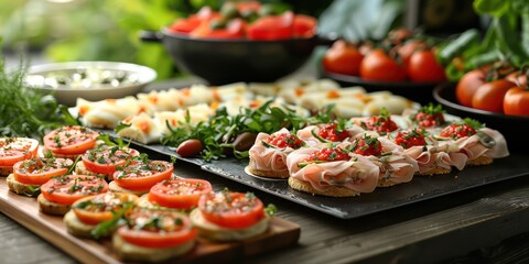 Appetizer dishes on the buffet at a party
