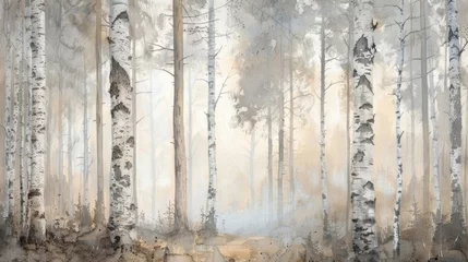 Tuinposter Berkenbos Imagine a beautiful oak grove depicted with intricate paint strokes.