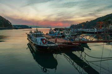 Fototapeta premium The sunset view of the winter sea in Dal a Village, Tongyeong, South Gyeongsang Province, Korea.