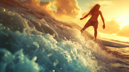 Fototapeta premium Wave Rider's Dream: Conquering the Surf with Style