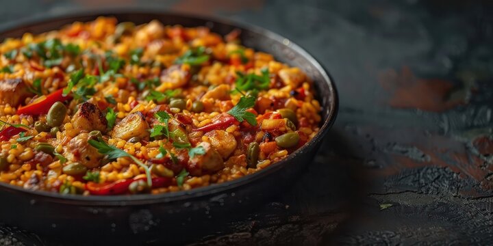 paella with seafood  HD 8K wallpaper Stock Photographic Image
