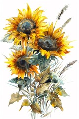 A highly detailed watercolor clipart illustration of pansy flowers bouquet, displayed on an absolutely white background, in the style of 32K, beautiful watercolor artworks