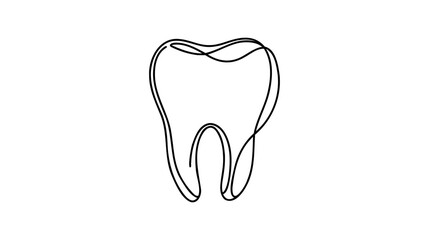 Single continuous line art anatomical human tooth silhouette. Healthy medicine against molar enamel root cavity concept design world oral health day one sketch outline drawing vector illustration.