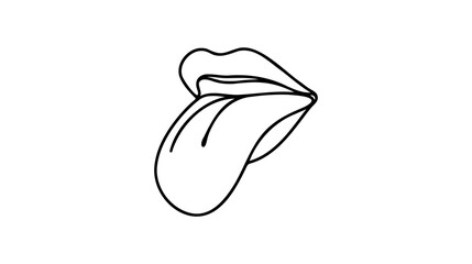 One continuous line drawing of old retro classic iconic logo lips and tongue from 80s era. Vintage icon item concept single line draw design graphic vector illustration