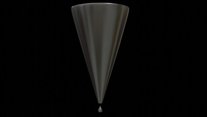 Percolation. Water moving through glass cone. Water filtration in funnel. Liquid moves through glass filter. Filtering of fluid. Liquid passes, strained through filter. 3d render illustration.