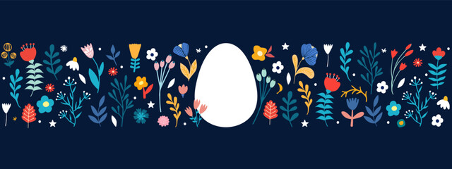 Vector hand drawn Easter horizontal banтe, great for textiles, banners, wallpaper, wrapping - vector design. - 768011799