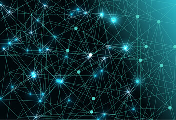 green shiny connecting dots and lines,technology background