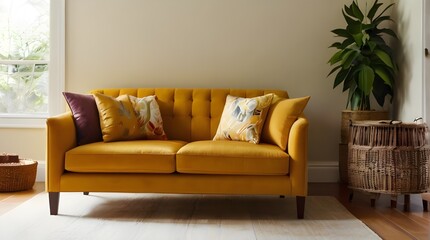 Ochre Sofa and Indonesian Accents