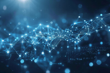 Abstract Technology Network of glowing blue mesh or interwoven lines on a dark background.