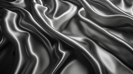 Fototapeta premium Silver silk satin. Silky shiny fabric. Dark luxury background with space for design. Banner. Wide. Long. Panoramic. Template. Empty. Flat lay, top view table. Beautiful. Elegant. Birthday, Christmas
