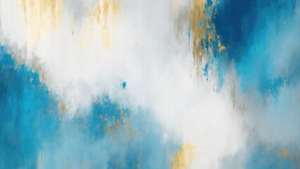 Abstract Blue, Teal Gold and Gray art. Hand drawn by dry brush of paint background texture. Oil painting style