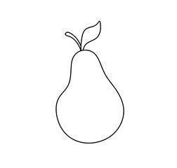 Vector isolated one single simple pear fruit with leaf colorless black and white contour line easy drawing