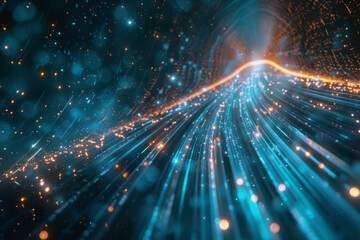 Fototapeta premium Blue and Silver light, Explore the futuristic vistas of an abstract radial technology city.