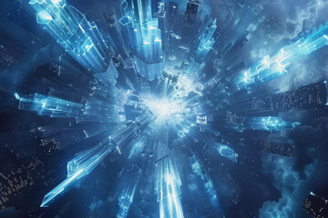 Blue and Silver light, Explore the futuristic vistas of an abstract radial technology city.