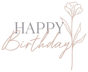 Happy Birthday | Floral Line Art | Wildflower Design | Vector Illustration
