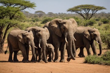Fototapeta na wymiar Herd of African Bush Elephants (Loxodonta africana)
