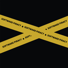 Caution and warning- Software piracy word on yellow barricade tape, crime scene concept
