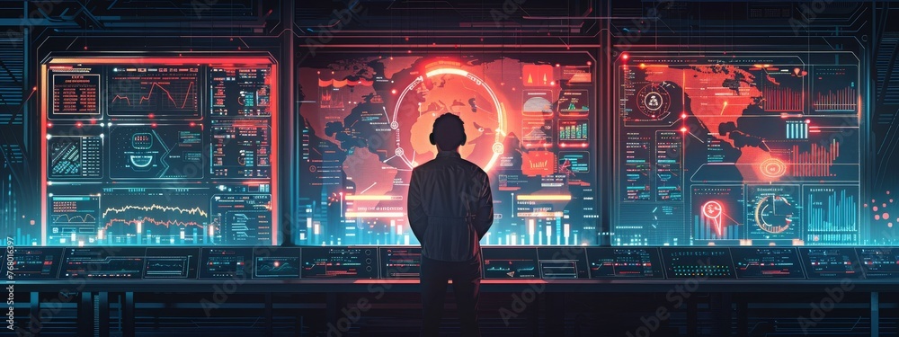 Wall mural Elegant infographic illustrating the correlation between cybersecurity investment and reduced risk, set against a clean, modern backdrop.