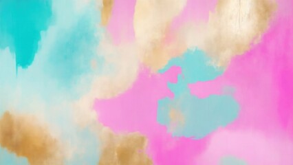 Abstract Pink, Teal Gold and Gray art. Hand drawn by dry brush of paint background texture. Oil painting style