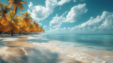Tropical Beach With Palm Trees and Clear Blue Water
